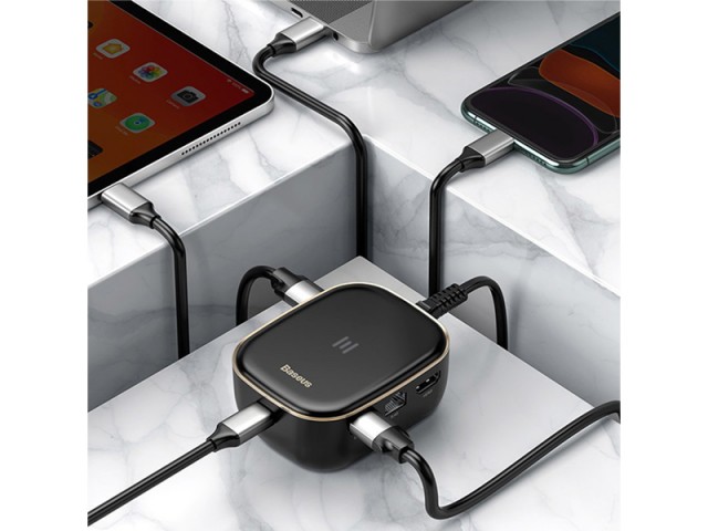 هاب چند کاره بیسوس مدل Type-C HUB Adapter AC Multifunctional Charger CAHUB-AU01 توان 60 وات
