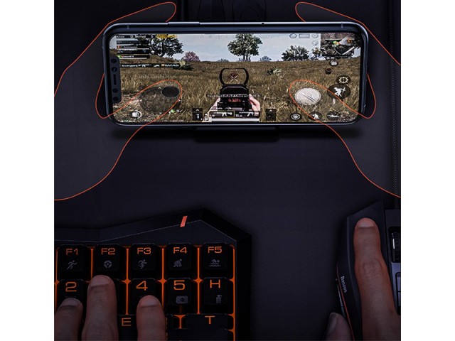 هاب گیمینگ بلوتوثی بیسوس برای اتصال موس و کیبورد به گوشی موبایل مدل GAMO Mobile Game Adapter GMGA01-01 دارای استند