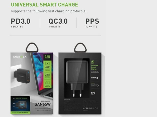 شارژر دیواری فست شارژ 65 وات انرژیا مدل AMPCHARGE GaN65
