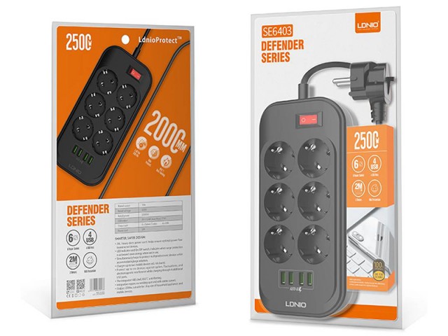 چند راهی برق الدینیو مدل SE6403 (دارای 4 پورت USB)
