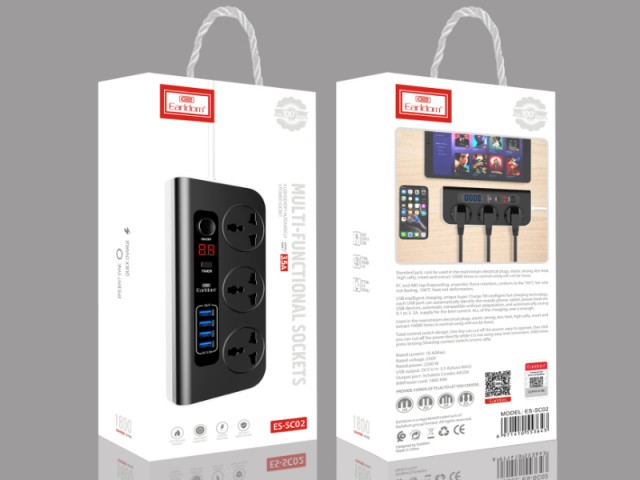 چند راهی برق دیجیتالی ارلدام مدل ES-SC02 (دارای 4 پورت USB)