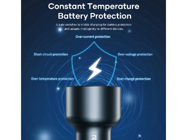 شارژر فندکی فست شارژ راک اسپیس مدل RAU0680 C303 45W Car Charger with Digital Display