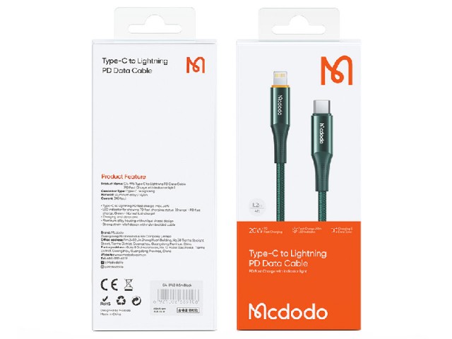 کابل شارژ سریع Type-C به Lightning مک دودو مدل CA-9962 به طول 1.8 متر و توان 20 وات