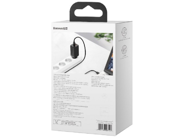 شارژر دیواری فست شارژ 65 وات بیسوس مدل GaN2 Pro CCGAN2P-B01 بهمراه کابل دو سر تایپ سی