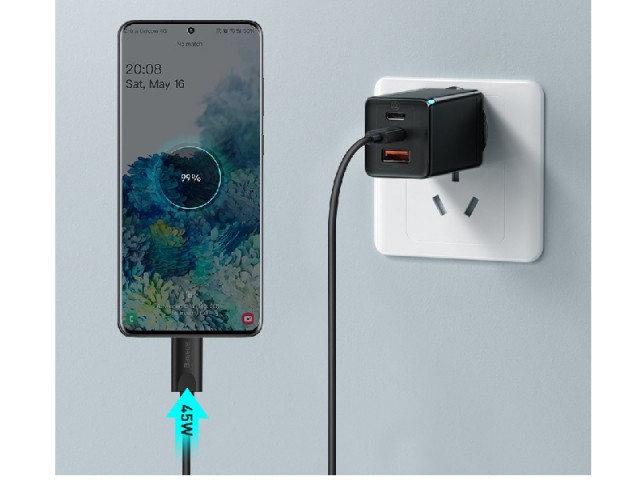 شارژر دیواری فست شارژ 65 وات بیسوس مدل GaN2 Pro CCGAN2P-B01 بهمراه کابل دو سر تایپ سی