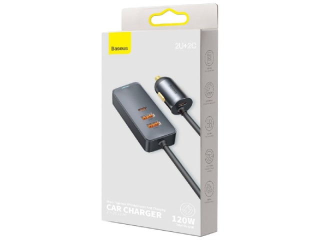 شارژر فندکی فست شارژ بیسوس مدل Share Together CCBX-120C2 CCBT-A0G Car Charger دارای 4 پورت و توان 120 وات