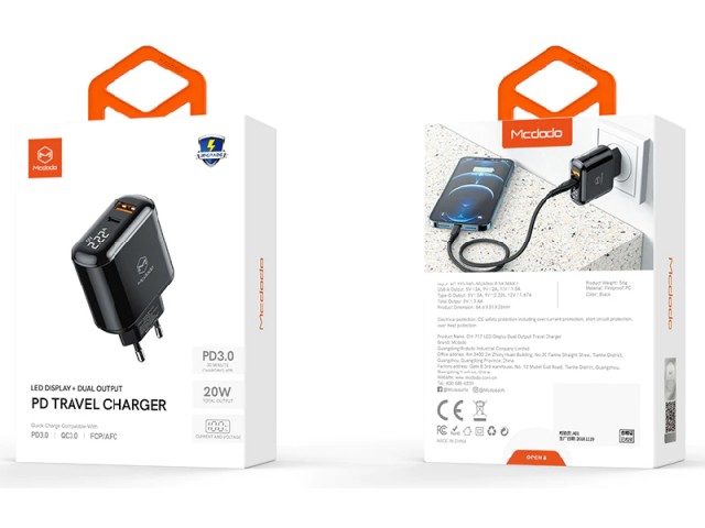 شارژر دیواری فست شارژ 20 وات مک دودو مدل CH-7170