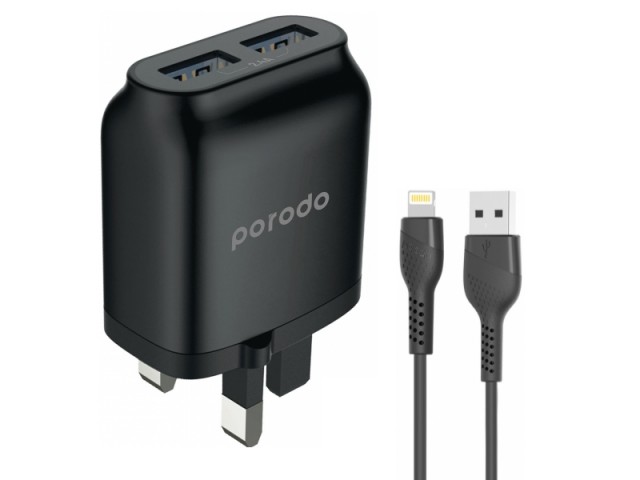 شارژر دیواری فست شارژ پرودو مدل PD-0203LU2 بهمراه کابل لایتنینگ