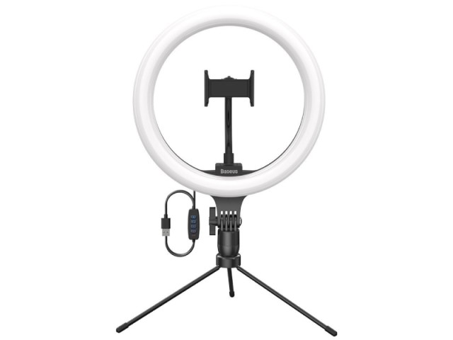 رینگ لایت عکاسی 10 اینچ بیسوس مدل Live Stream Holder-table Stand Ring Light CRZB10-A01 با پایه 20 سانتیمتری