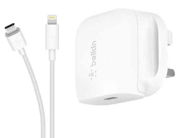 شارژر دیواری 20 وات بلکین مدل WCA003my04WH بهمراه کابل تایپ سی به لایتنینگ