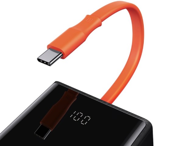 پاوربانک فست شارژ 20000 میلی آمپر بیسوس Elf Digital Display PPJL000001 توان 65 وات با کابل متصل تایپ سی