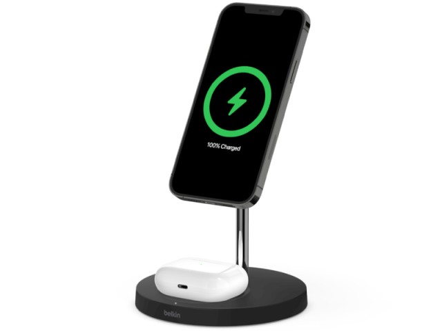 پایه نگهدارنده مگنتی و شارژر وایرلس دوکاره بلکین مدل WIZ010