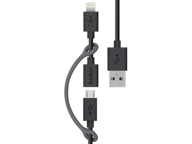 کابل دو کاره بلکین مدل Micro-USB Cable with Lightning connector Adapter F8J080bt01M به طول 1 متر