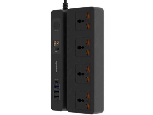 چند راهی برق تایمردار و استند گوشی موبایل پرودو مدل PD-FWCH007 (دارای 3 پورت USB و 1 پورت Type-C)