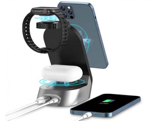 شارژر بی سیم چهار کاره گرین مدل GN4IN1WCBK 4IN1 15W Fast Wireless Charger