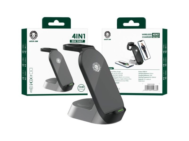 شارژر بی سیم چهار کاره گرین مدل GN4IN1WCBK 4IN1 15W Fast Wireless Charger