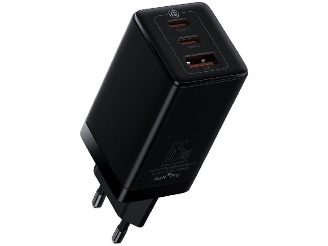 شارژر دیواری فست شارژ 65 وات بیسوس مدل GaN3 Pro CCGP050101 بهمراه کابل دو سر تایپ سی