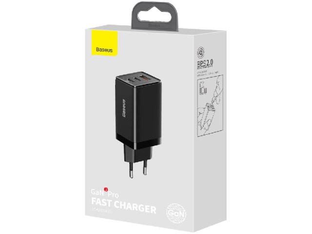 شارژر دیواری فست شارژ 65 وات بیسوس مدل GaN3 Pro CCGP050101 بهمراه کابل دو سر تایپ سی