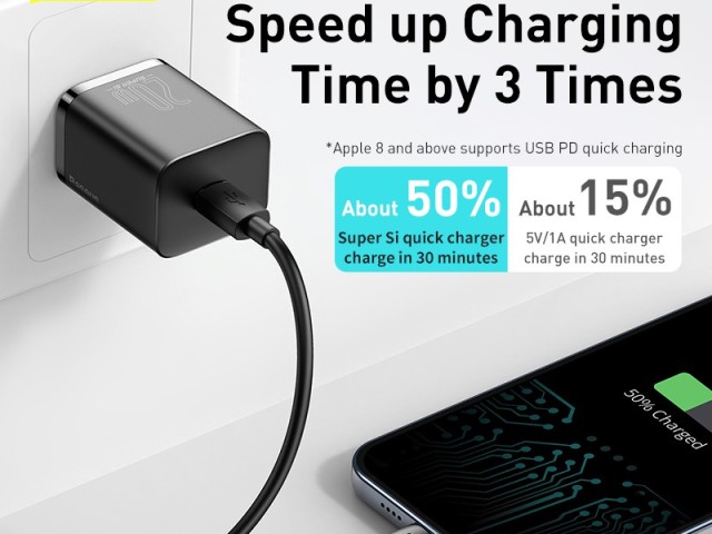 شارژر دیواری فست شارژ 20 وات بیسوس مدل Super Si Quick Charger 1C 20W CCSP000104
