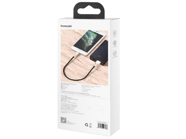 کابل پاوربانکی لایتنینگ بیسوس مدل Cafule Series Metal Data Cable CALJK-01 به طول 25 سانتی‌متر