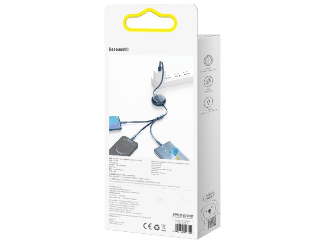 کابل قرقره‌ای فست شارژ سه سر بیسوس مدل Bright Mirror Retractable 66W CAMLC-MJ01