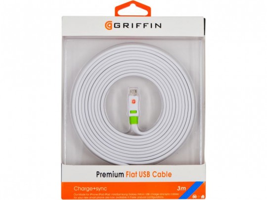کابل شارژ میکرو یو اس بی 3 متری گریفین مدل premium flat usb