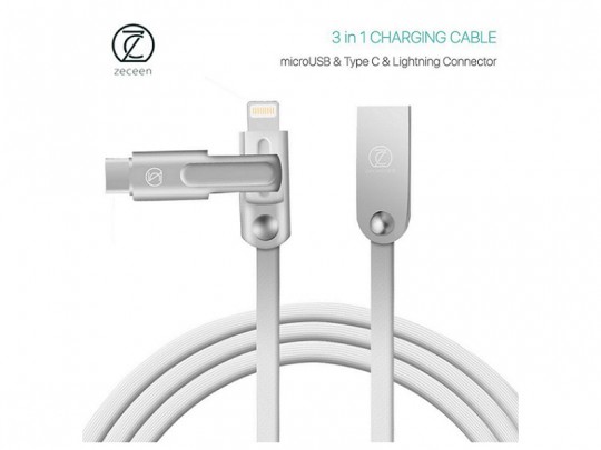 کابل شارژ  وانتقال داده  micro USB & TYPE-C & Lightning  زیکن مدل ZN-ALLOY