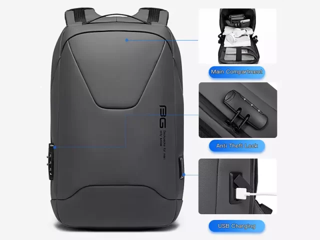 کوله لپ تاپ حرفه‌ای ضد آب و ضد سرقت  USB دار بنج مدل BG-22188 مناسب برای لپ تاپ 15.6 اینچی