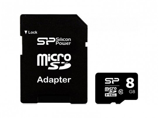 کارت حافظه 8  گیگابایت microSDHC  سیلیکون پاور کلاس 10 استاندارد HC  سرعت 40MBps به همراه آداپتور
