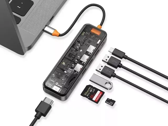 هاب تایپ سی 7 پورت ویوو مدل  CB007 TRANSPARENT 7 IN 1 CYBER USB-C HUB