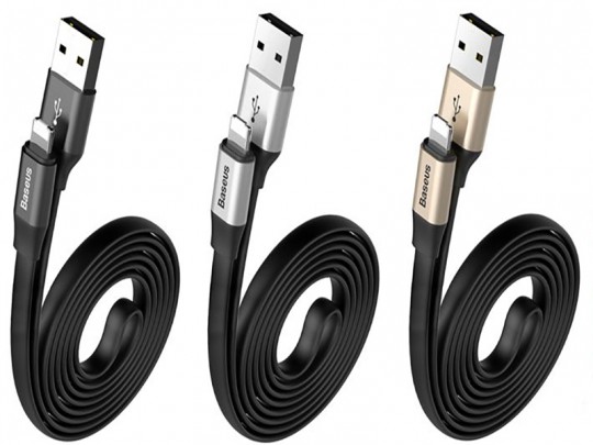 کابل تبدیل 2 کاره USB به MicroUSB و Lightning بیسوس مدل Two In One به طول  1.2 متر