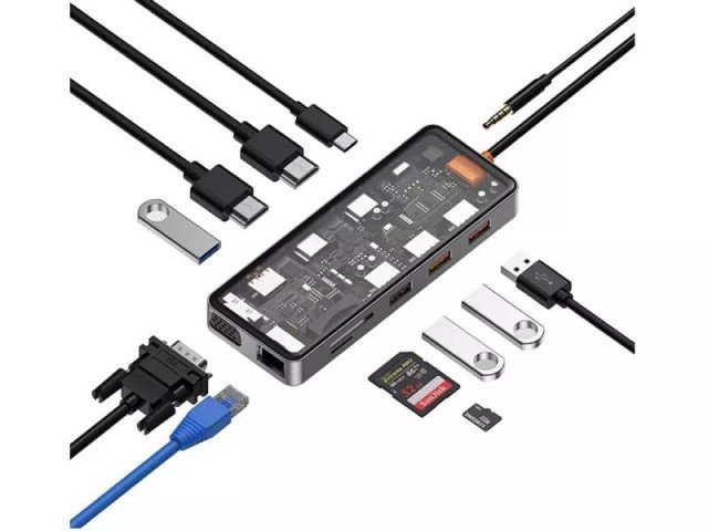هاب تایپ سی 12 پورت ویوو مدل New Cyber 12-in-1 Type C Hub Docking Stattion CB012