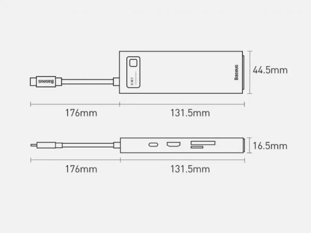هاب تایپ سی 8 پورت بیسوس مدل HUB Docking Station WKWG000103