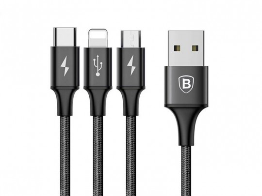 کابل تبدیل USB به microUSB/لایتنینگ/USB-C بیسوس مدل Rapid Series طول 1.2 متر