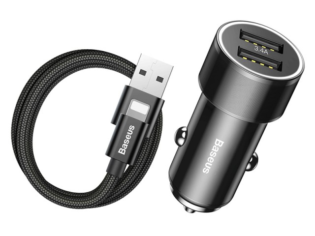 شارژر فندکی بیسوس مدل Small Screw 3.4 A Dual-USB iP Car Charging Set