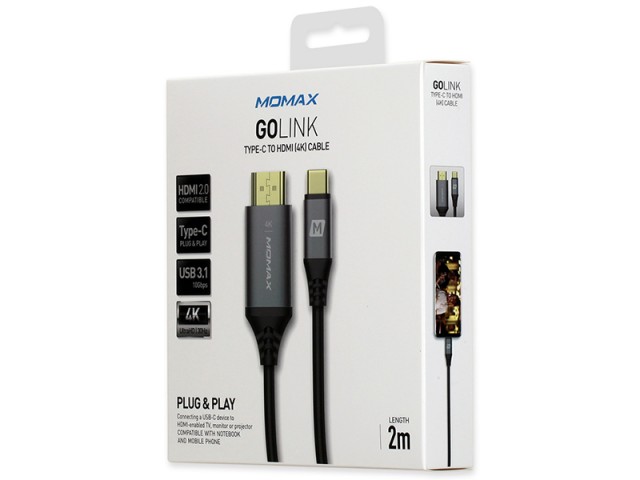 کابل تبدیل Type-C به HDMI مومکس مدل Go Link Type-C to HDMI (4K) Cable به طول 2 متر