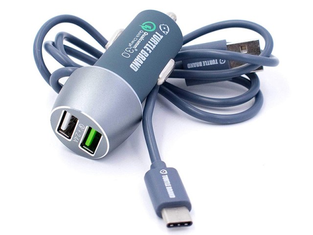 شارژر فندکی ترتل مدل Dual Port Car Charger QC3.0 بهمراه کابل شارژ تایپ سی