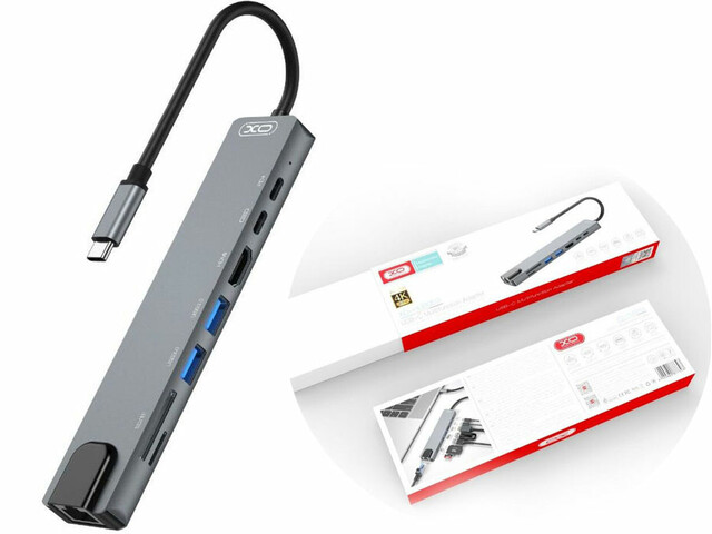 هاب تایپ سی 8 پورت ایکس او XO HUB003 USB-C Adapter 8 in 1 Type C input 80-0592