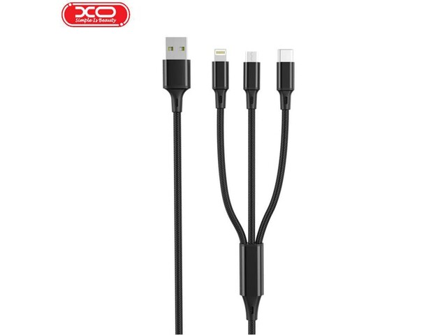 کابل سه سر یواس‌بی به لایتنینگ، تایپ‌سی و میکرو 1.2 متری ایکس‌او XO 3 in1 USB Cable 2,4A NB173
