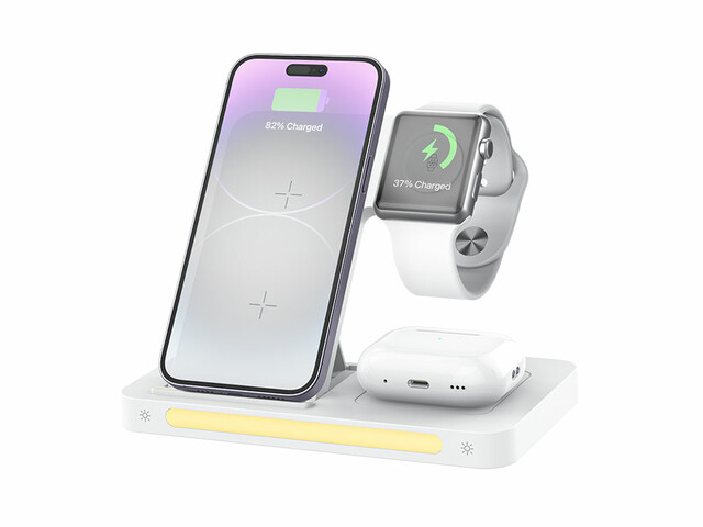 شارژر وایرلس چندکاره رسی RECCI RCW-31 15W 4-in-1 Folding Wireless Charger