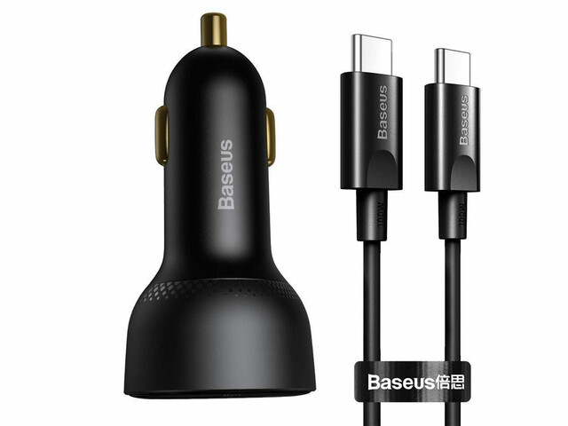 شارژر فندکی فست شارژ ماشین تایپ سی 100 وات بیسوس دارای کابل دو سر تایپ سی TZCCZX-01