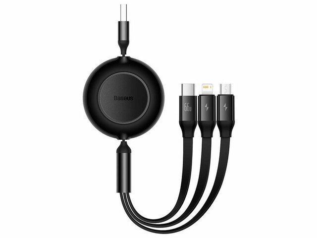 کابل شارژ سه سر یو اس بی به تایپ سی, میکرو و لایتنینگ 66 وات بیسوس Basues Bright Mirror II CAMJ010101