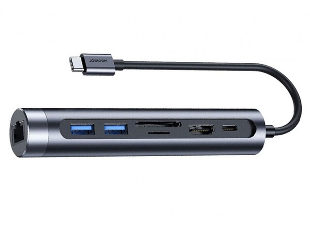 آداپتور هاب چند منظوره جویروم Joyroom USB 3.0*2+HDMI+Type-C+TF+SD+LAN S-H111