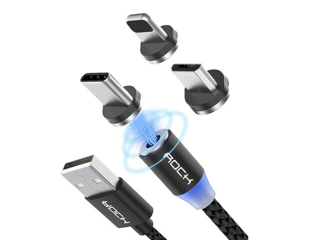 کابل شارژ فست سه سر آهنربایی راک Rockspace G10 Magnetic Cable Fast Charge 1m