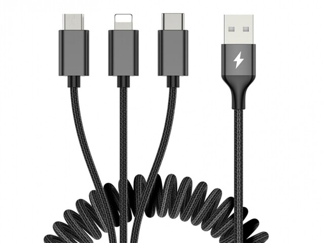 کابل ۳ کاره راک Rock 3in1 Metal Stretchable lightning - Type-C - Micro USB