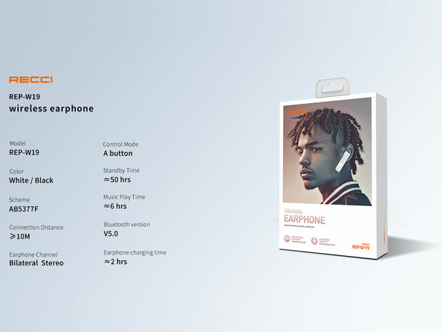 خرید هندزفری بلوتوث تک‌گوش رسی Recci single ear wireless earphone REP-W19