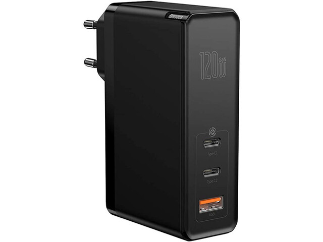شارژر دیواری سوپر فست شارژ تایپ سی و یو اس بی 120 واتی همراه با کابل بیسوس Baseus GaN2 Pro Quick Charger C+C+A 120W CCGAN-J01 EU