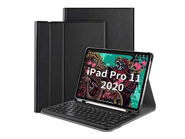 کیف چرمی وگان کیبورد دار آیپد پرو 11 2020 و 2021 گرین Green ipad Pro 11 2020/2021 Wireless Keyboard Premium Vegan Leather Case
