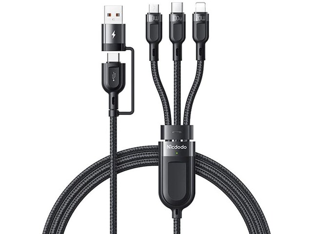 کابل سوپر فست شارژ 100 وات چند سر به طول 1.2 متر مک‌دودو Mcdodo 2 in 3 100W PD Fast Charging Cable CA-8800
