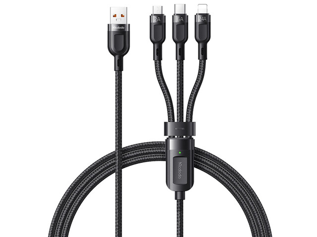کابل فست‌شارژ و انتقال دیتا 65 واتی سه‌سر مک دودو Mcdodo CA-0930 Lightning+Micro+Type-C 3-in-1 Fast Charging Data Cable